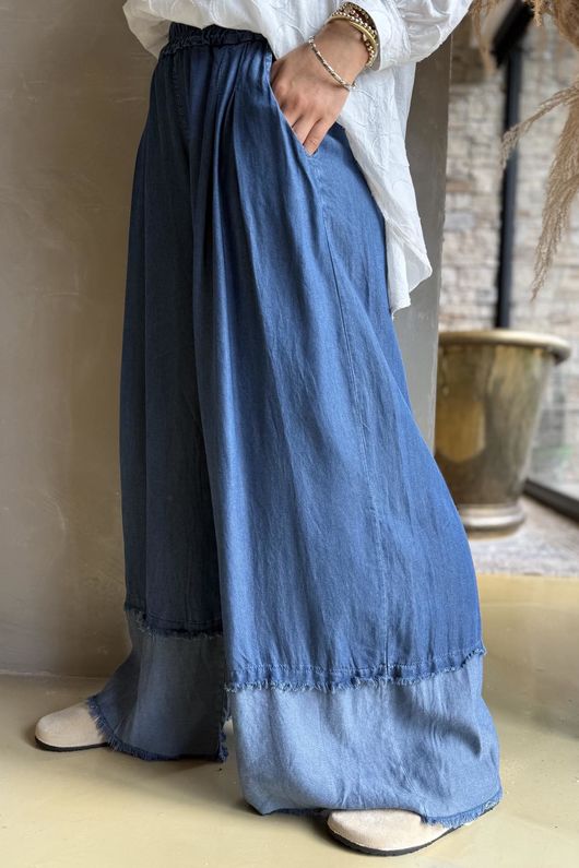 Frisco Deep Cuff Chambray Wide Leg Pant Dark